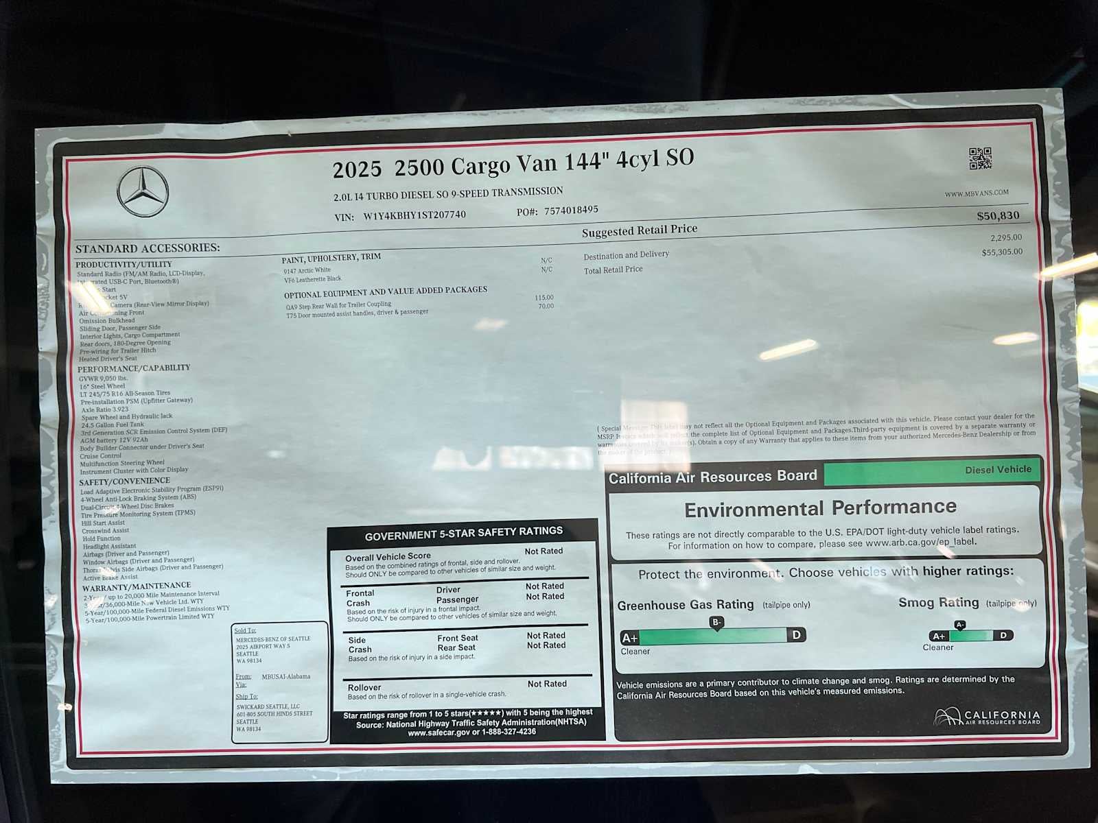 2025 Mercedes-Benz Sprinter 2500 Standard Roof I4 Diesel 144" RWD