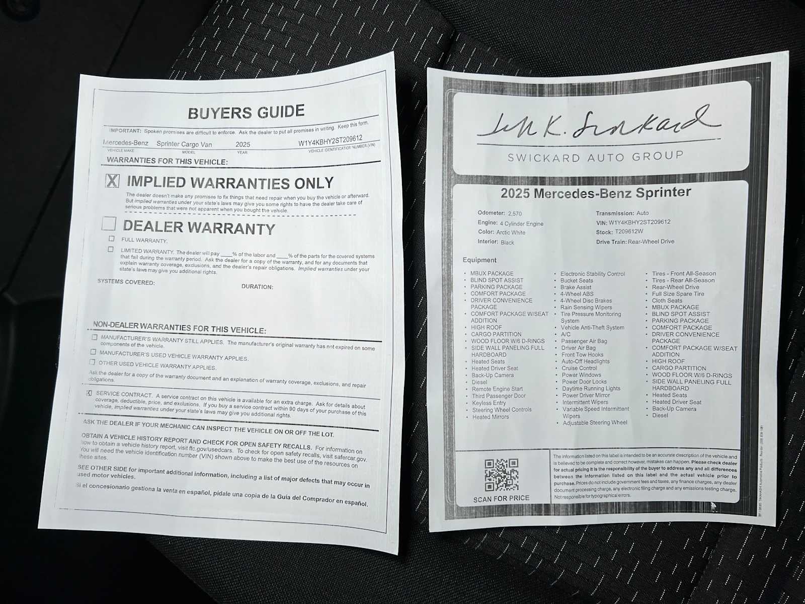 2025 Mercedes-Benz Sprinter 2500 Standard Roof I4 Diesel 144" RWD