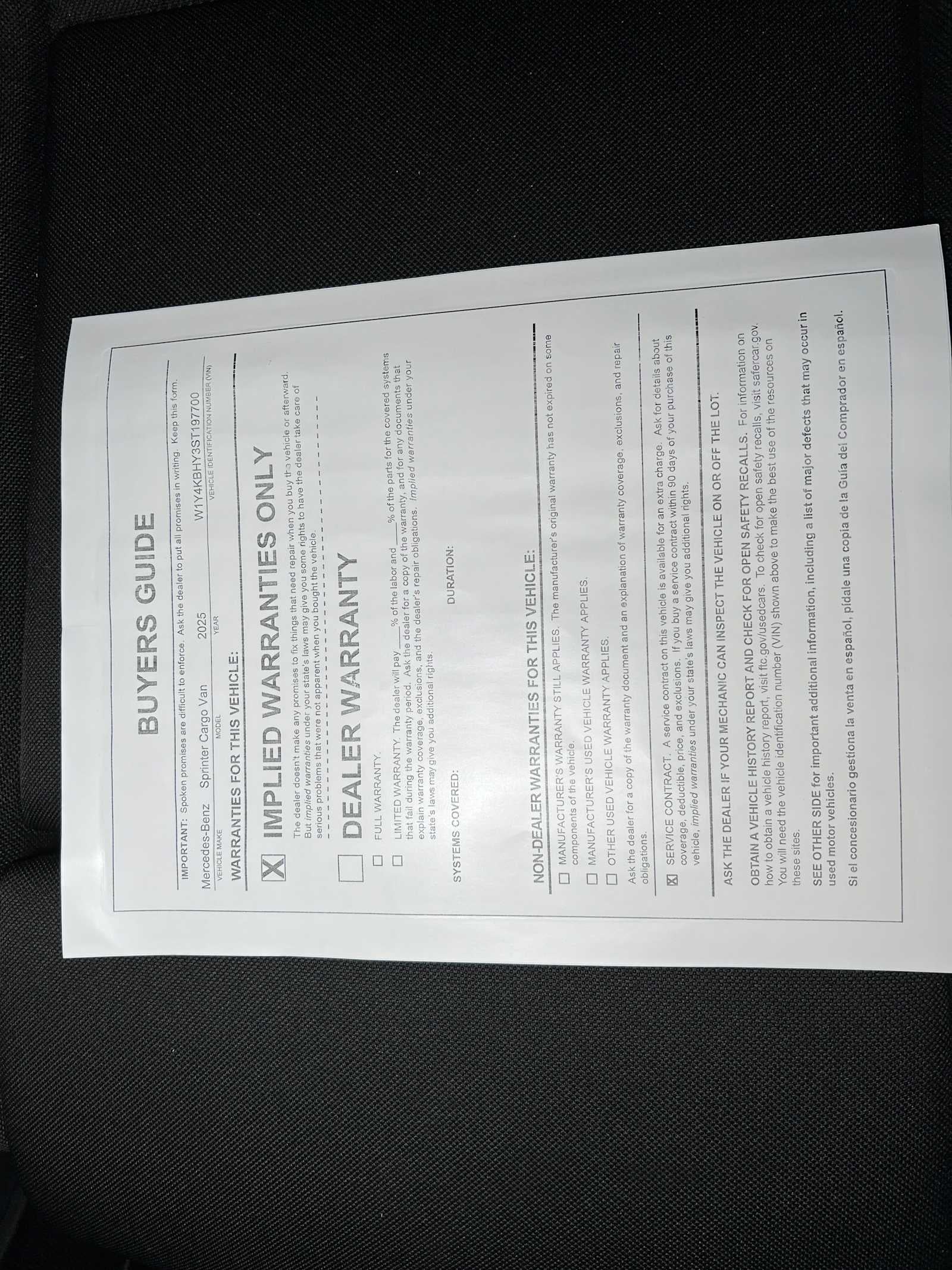 2025 Mercedes-Benz Sprinter 2500 Standard Roof I4 Diesel 144" RWD