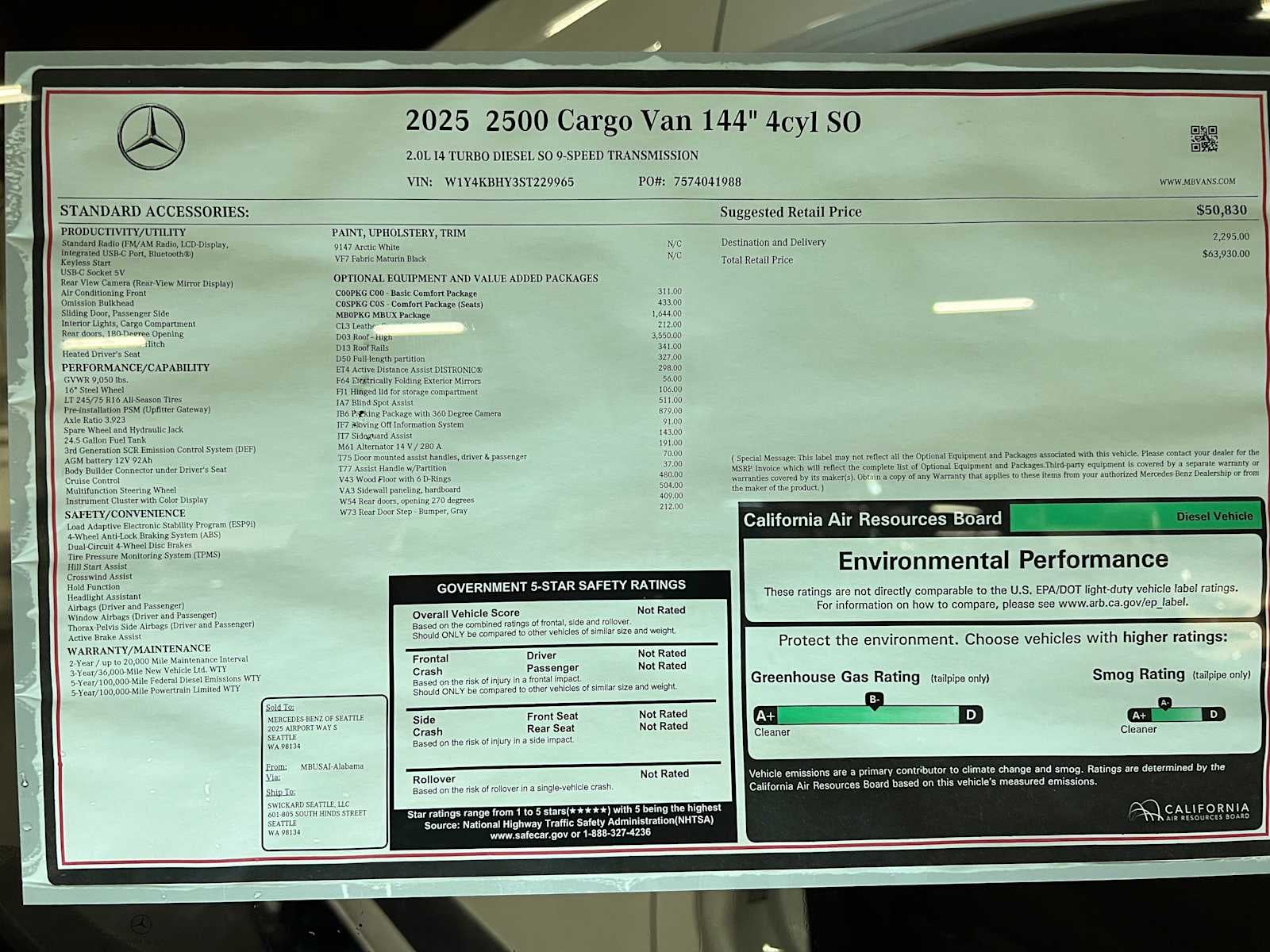 2025 Mercedes-Benz Sprinter 2500 Standard Roof I4 Diesel 144" RWD