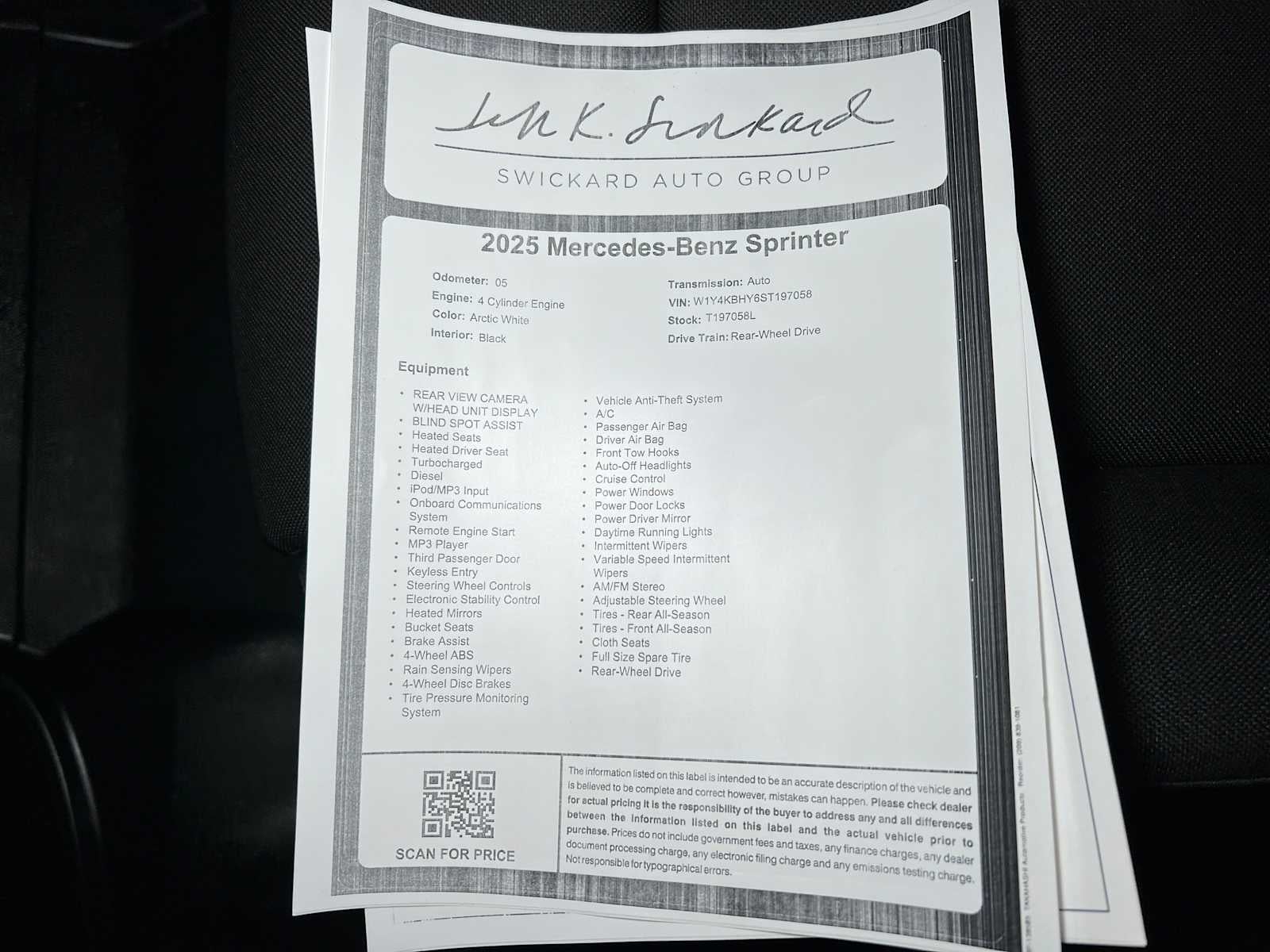 2025 Mercedes-Benz Sprinter 2500 Standard Roof I4 Diesel 144" RWD