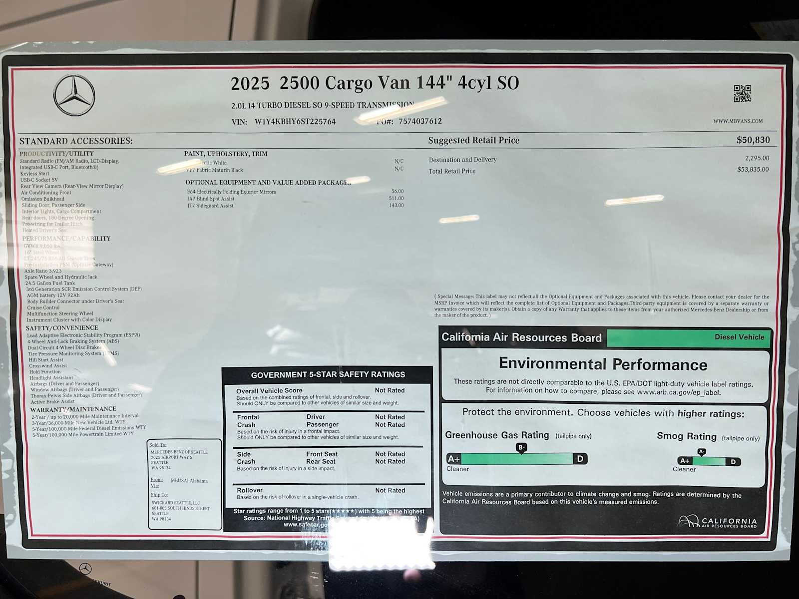 2025 Mercedes-Benz Sprinter 2500 Standard Roof I4 Diesel 144" RWD