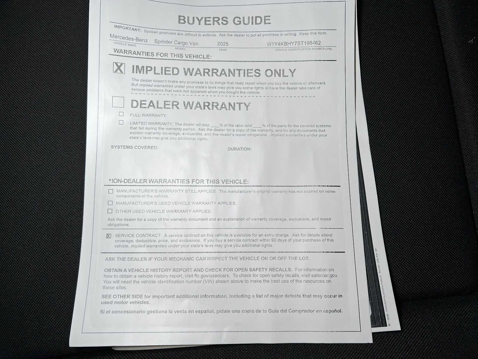 2025 Mercedes-Benz Sprinter 2500 Standard Roof I4 Diesel 144" RWD