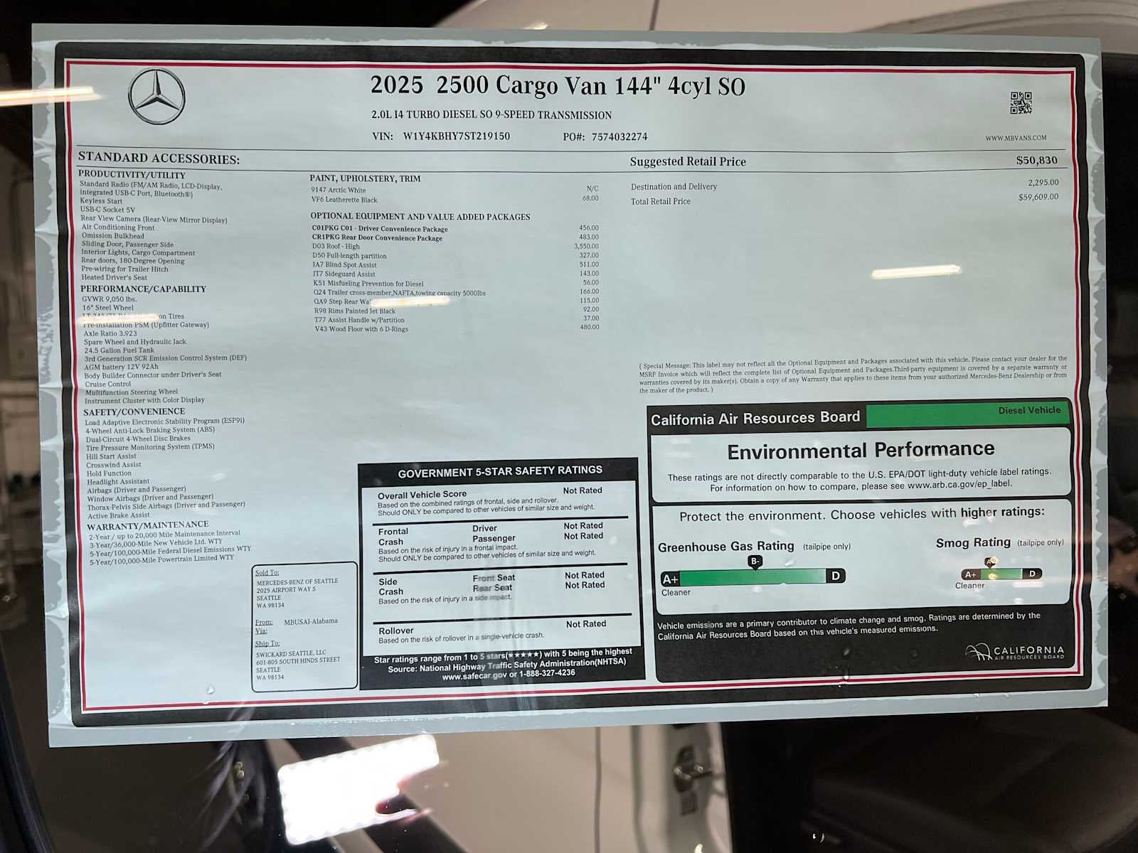 2025 Mercedes-Benz Sprinter 2500 Standard Roof I4 Diesel 144" RWD