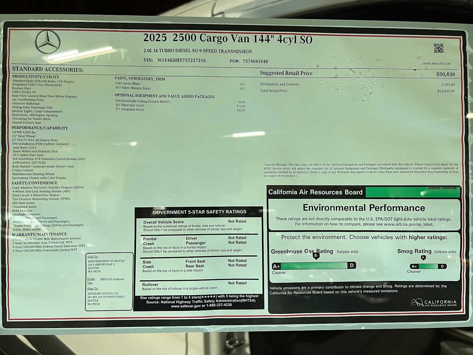 2025 Mercedes-Benz Sprinter 2500 Standard Roof I4 Diesel 144" RWD