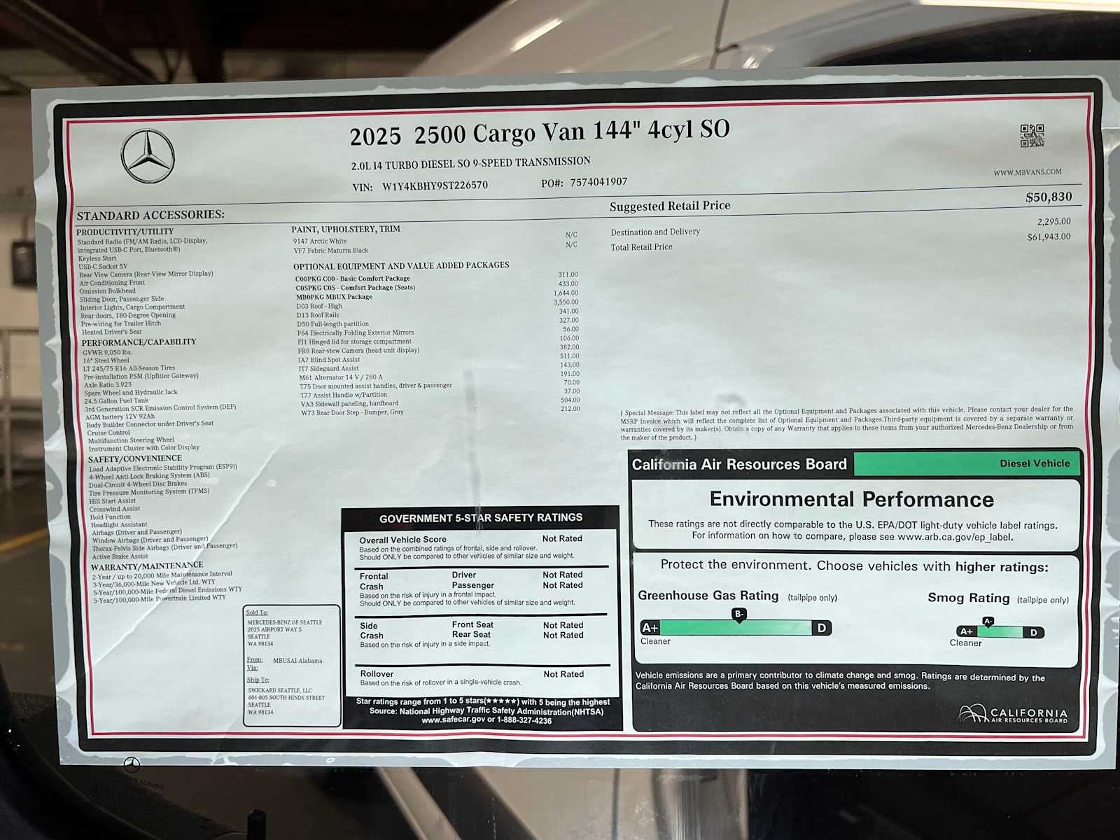 2025 Mercedes-Benz Sprinter 2500 Standard Roof I4 Diesel 144" RWD