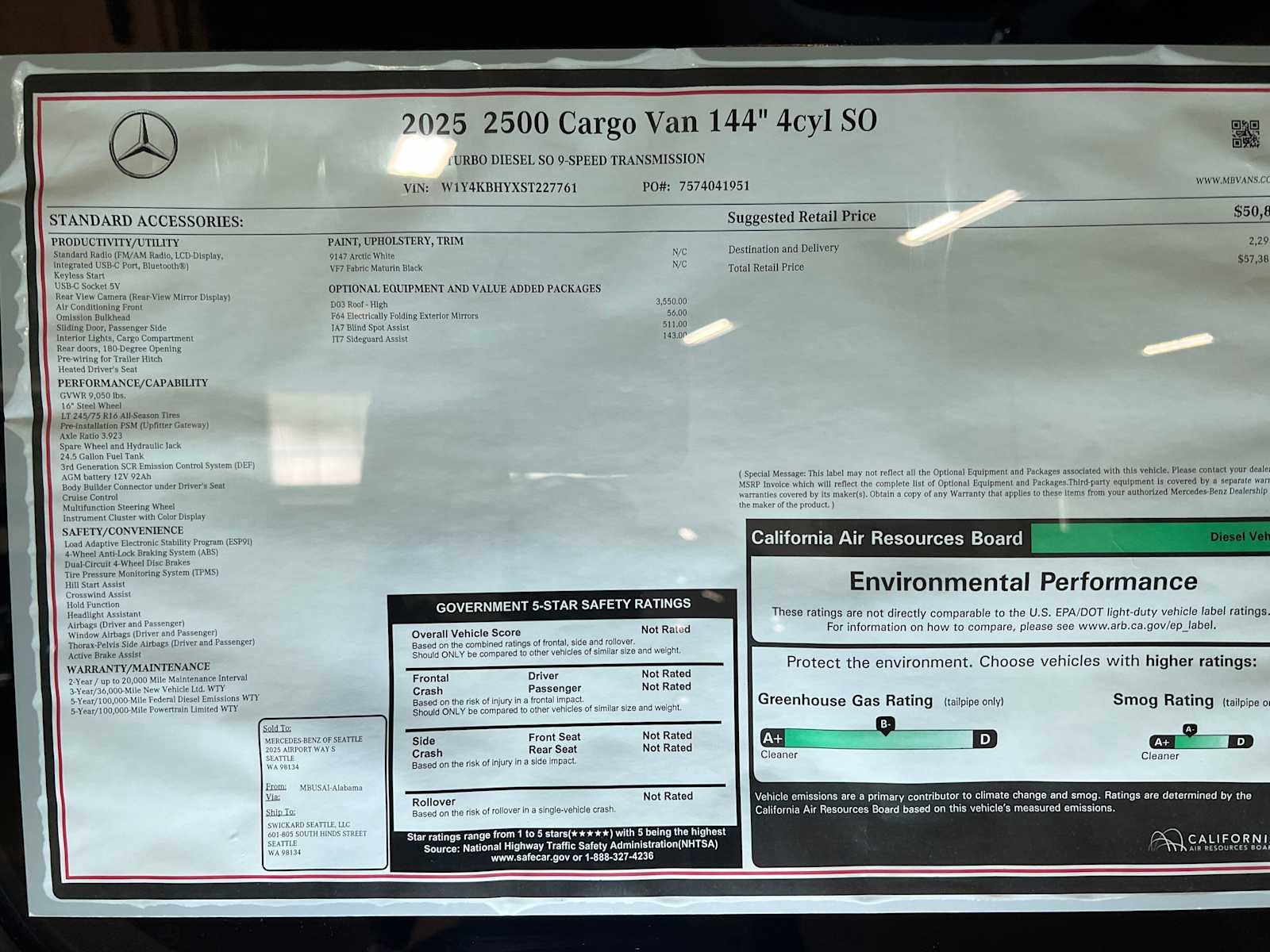 2025 Mercedes-Benz Sprinter 2500 Standard Roof I4 Diesel 144" RWD