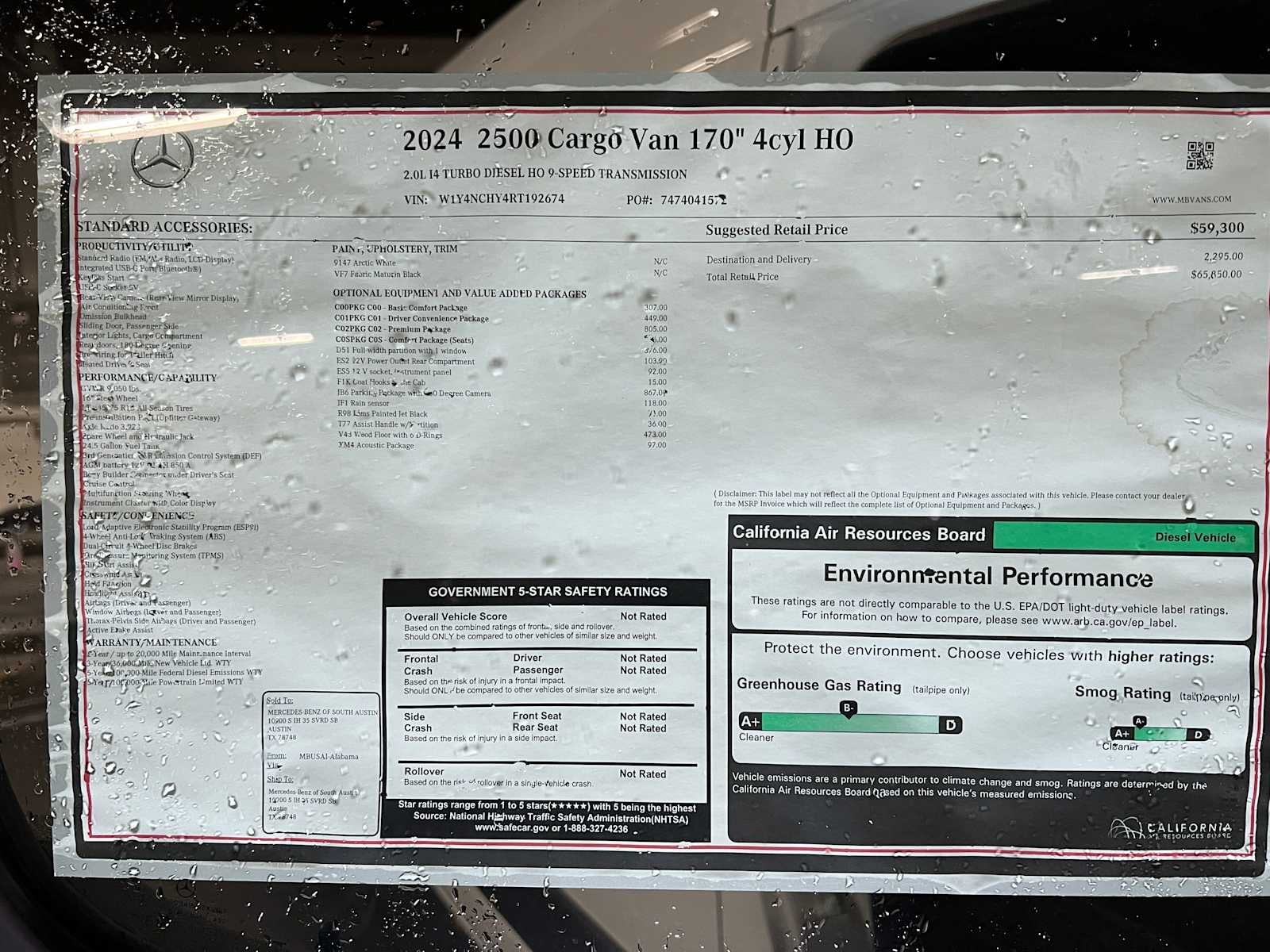 2024 Mercedes-Benz Sprinter 2500 High Roof I4 Diesel HO 170" RWD