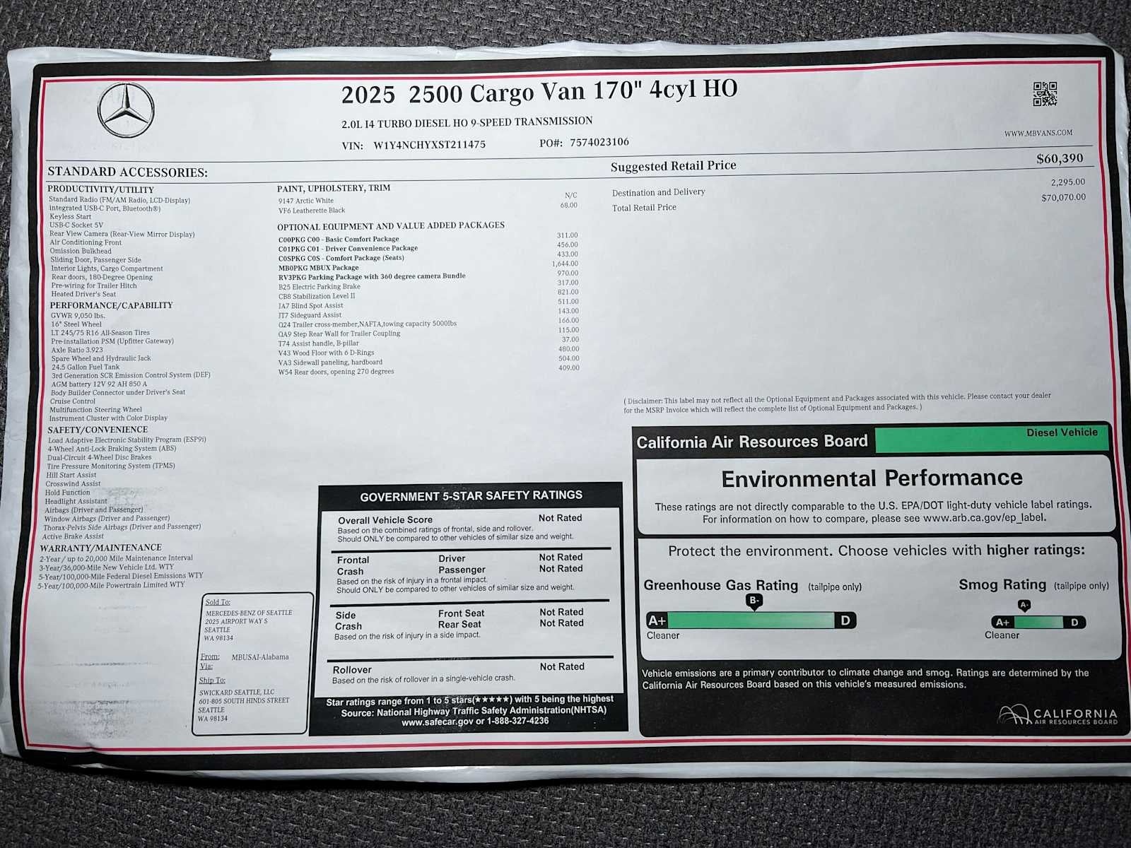 2025 Mercedes-Benz Sprinter 2500 High Roof I4 Diesel HO 170" RWD