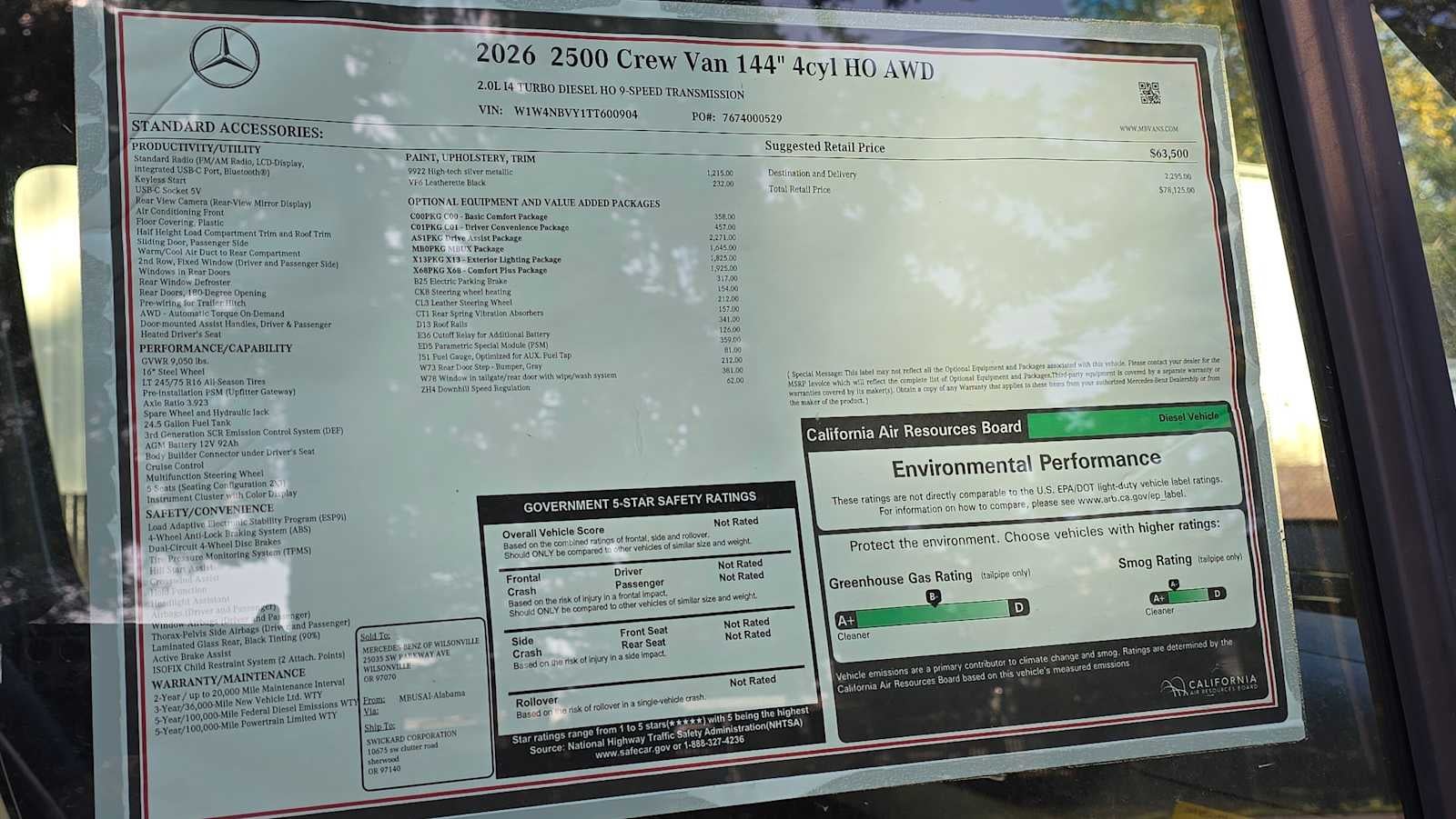 2026 Mercedes-Benz Sprinter 2500 Standard Roof I4 Diesel HO 144" AWD