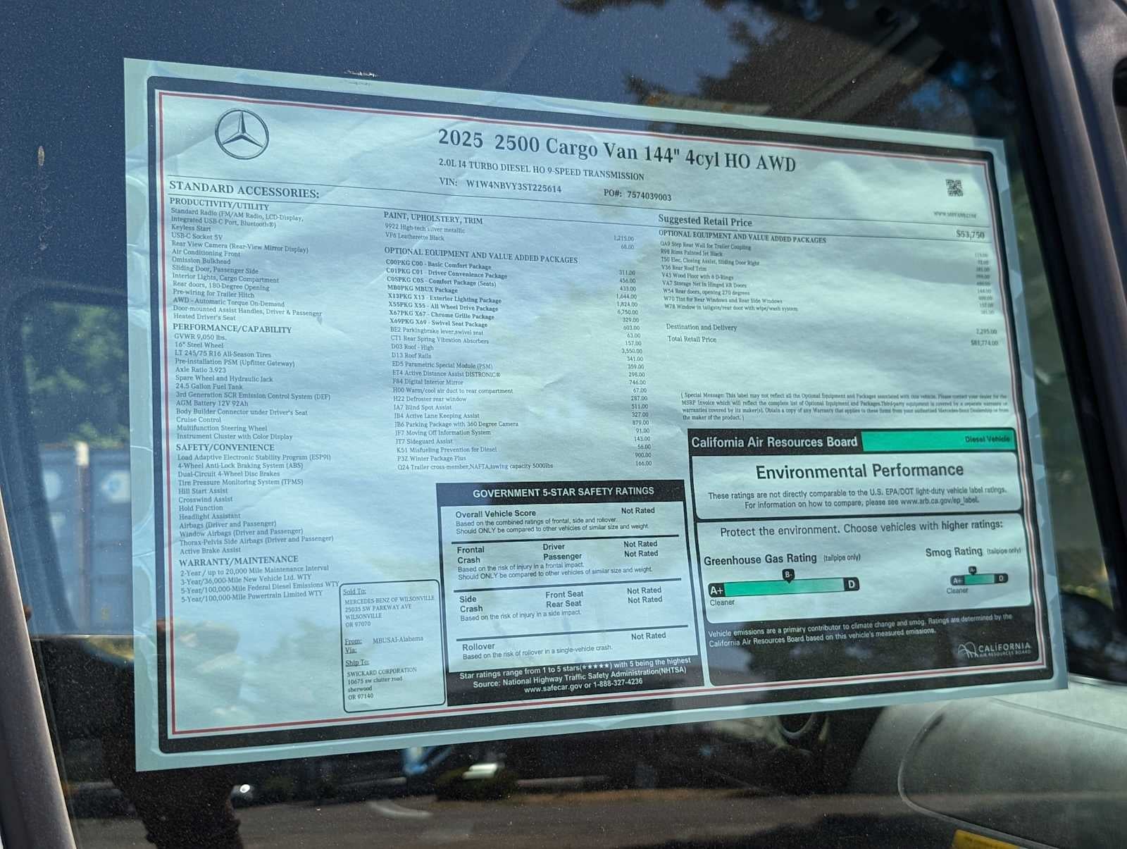 2025 Mercedes-Benz Sprinter 2500 Standard Roof I4 Diesel HO 144" AWD