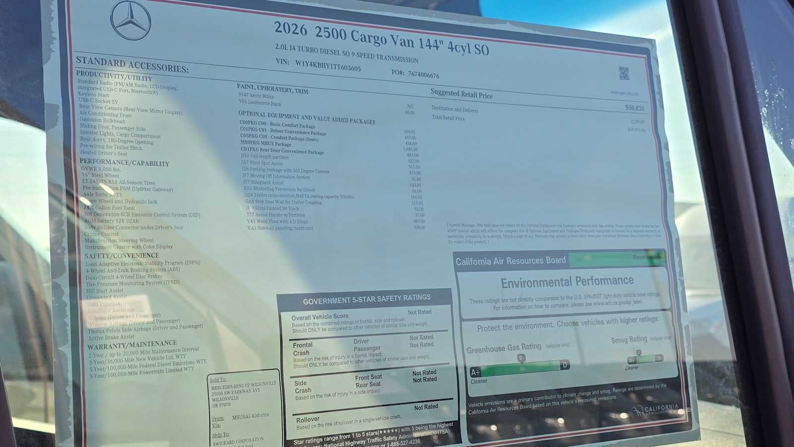 2026 Mercedes-Benz Sprinter 2500 Standard Roof I4 Diesel 144" RWD