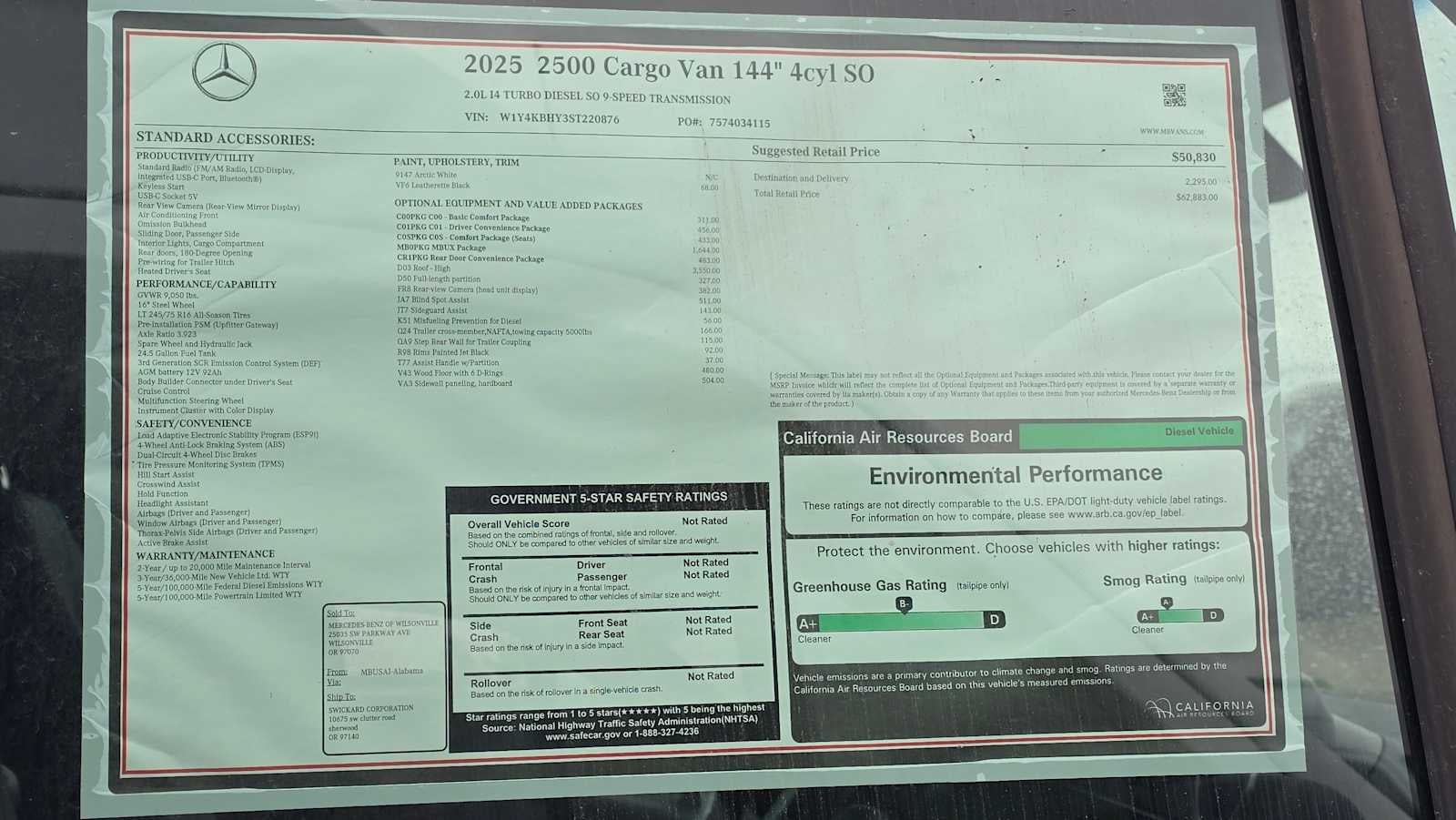 2025 Mercedes-Benz Sprinter 2500 Standard Roof I4 Diesel 144" RWD