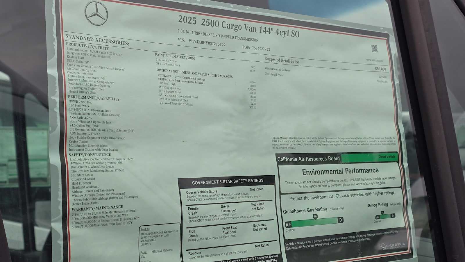 2025 Mercedes-Benz Sprinter 2500 Standard Roof I4 Diesel 144" RWD