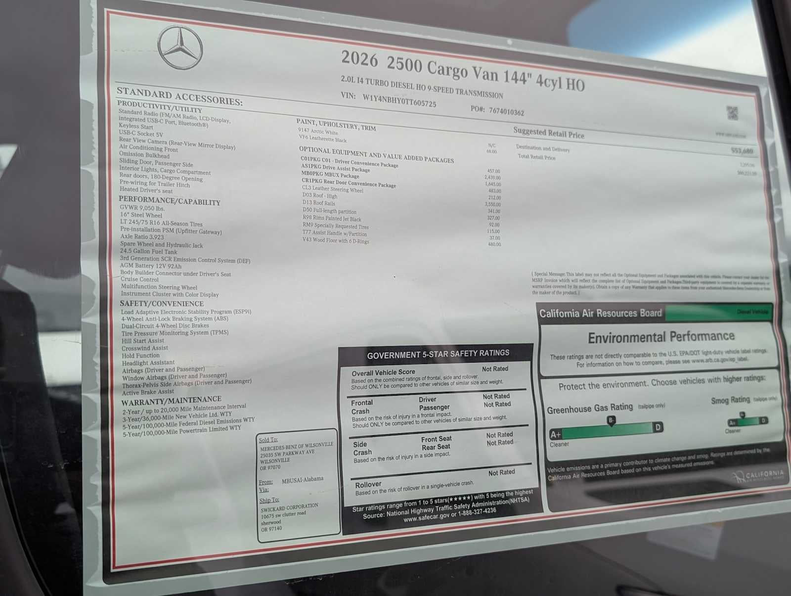 2026 Mercedes-Benz Sprinter 2500 Standard Roof I4 Diesel HO 144" RWD