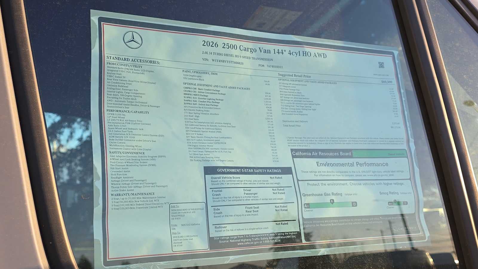 2026 Mercedes-Benz Sprinter 2500 Standard Roof I4 Diesel HO 144" AWD