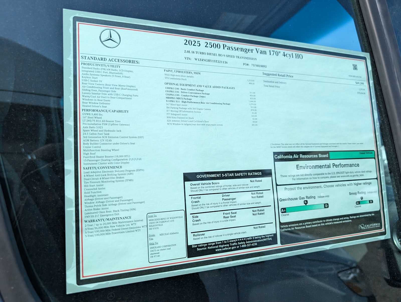 2025 Mercedes-Benz Sprinter 2500 High Roof I4 Diesel HO 170" RWD